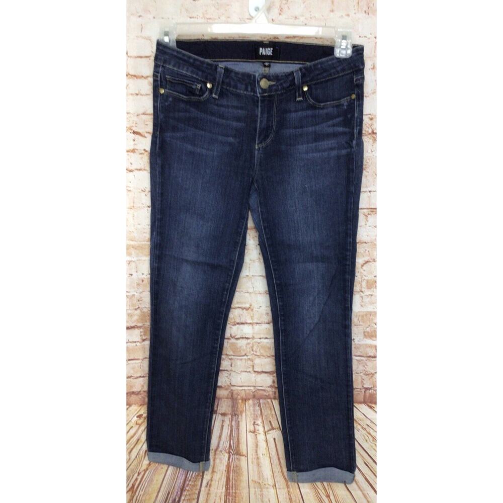 Paige Skyline Crop Jeans Sz 27 Dark Blue Wash Cuffed Skinny Mid Rise Stretch - Picture 8 of 11